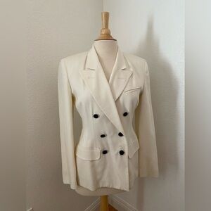 Hugo Buscati Double-Breasted Cream Ivory Blazer with Black Buttons Size 4